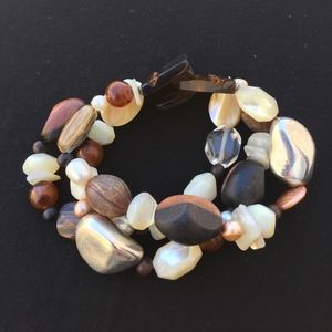 Silpada Pearl Quartz Sunstone Wood Bracelet (used)
